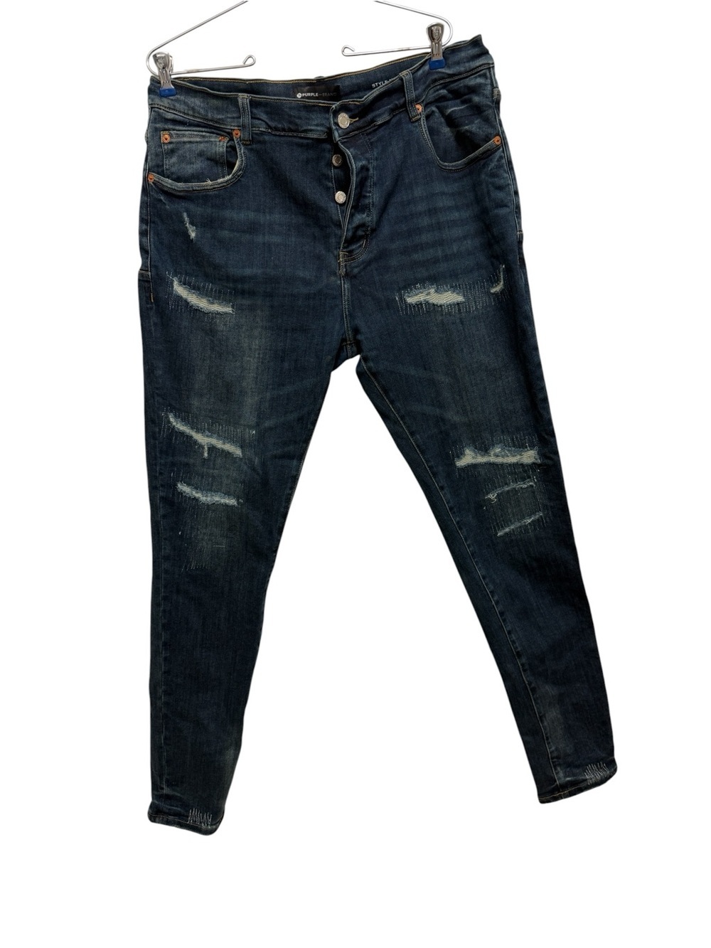 Purple Brand Dark Wash Distressed Men’s Jeans. Straight bottom
